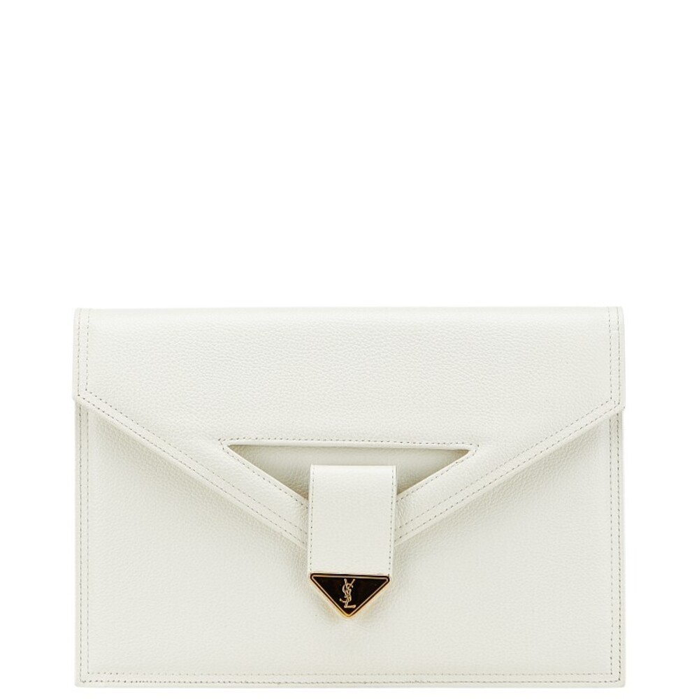 Saint Laurent YSL logo clutch bag Shoulder white gold leather